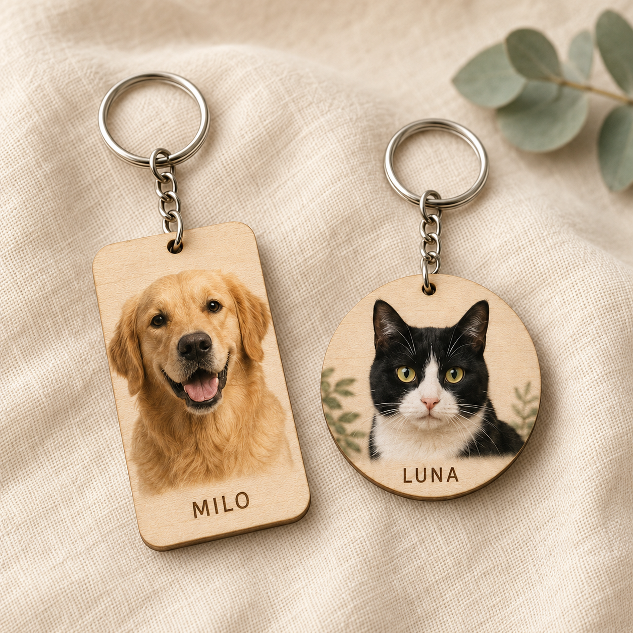 Custom Pet Photo Wooden Keyring