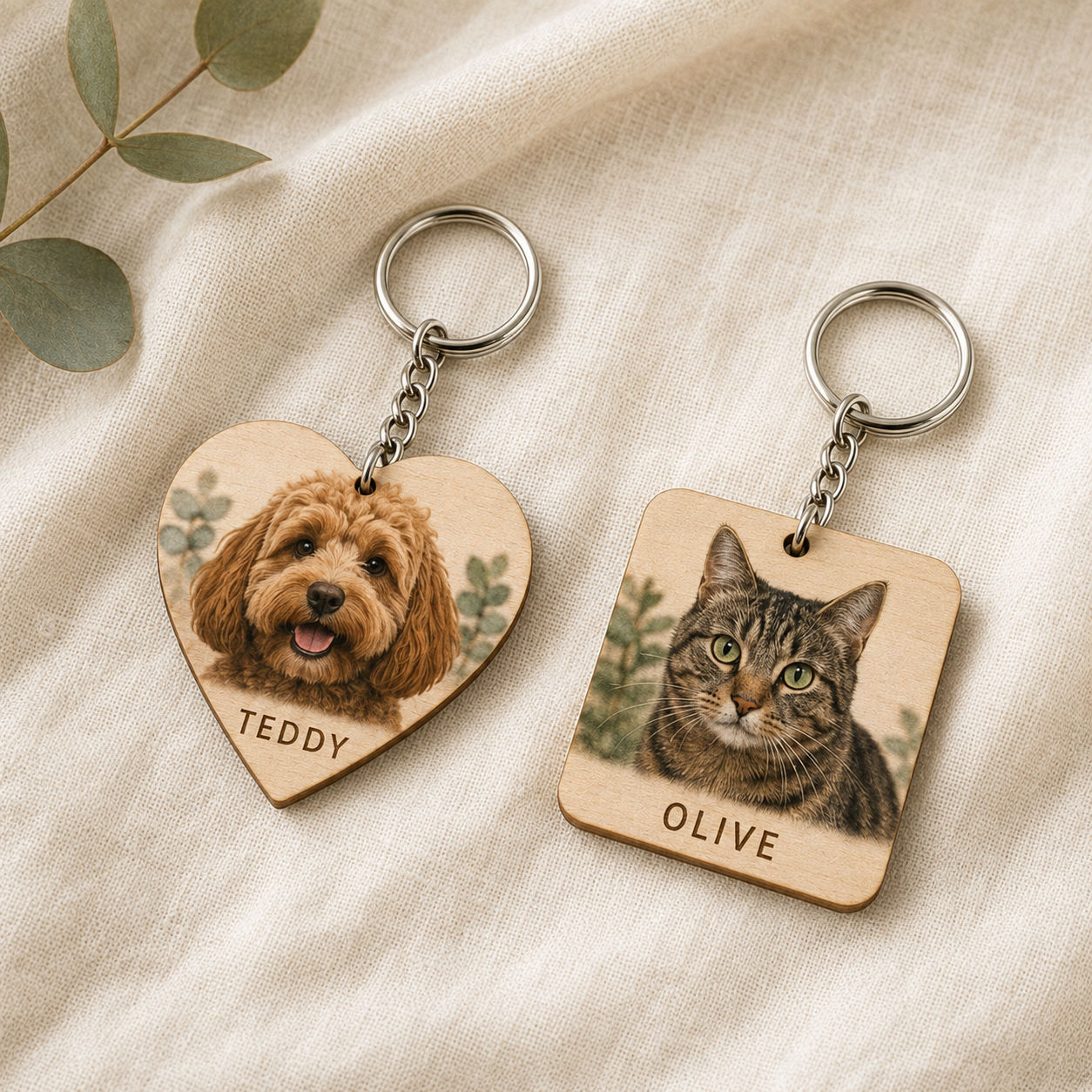 Custom Pet Photo Wooden Keyring