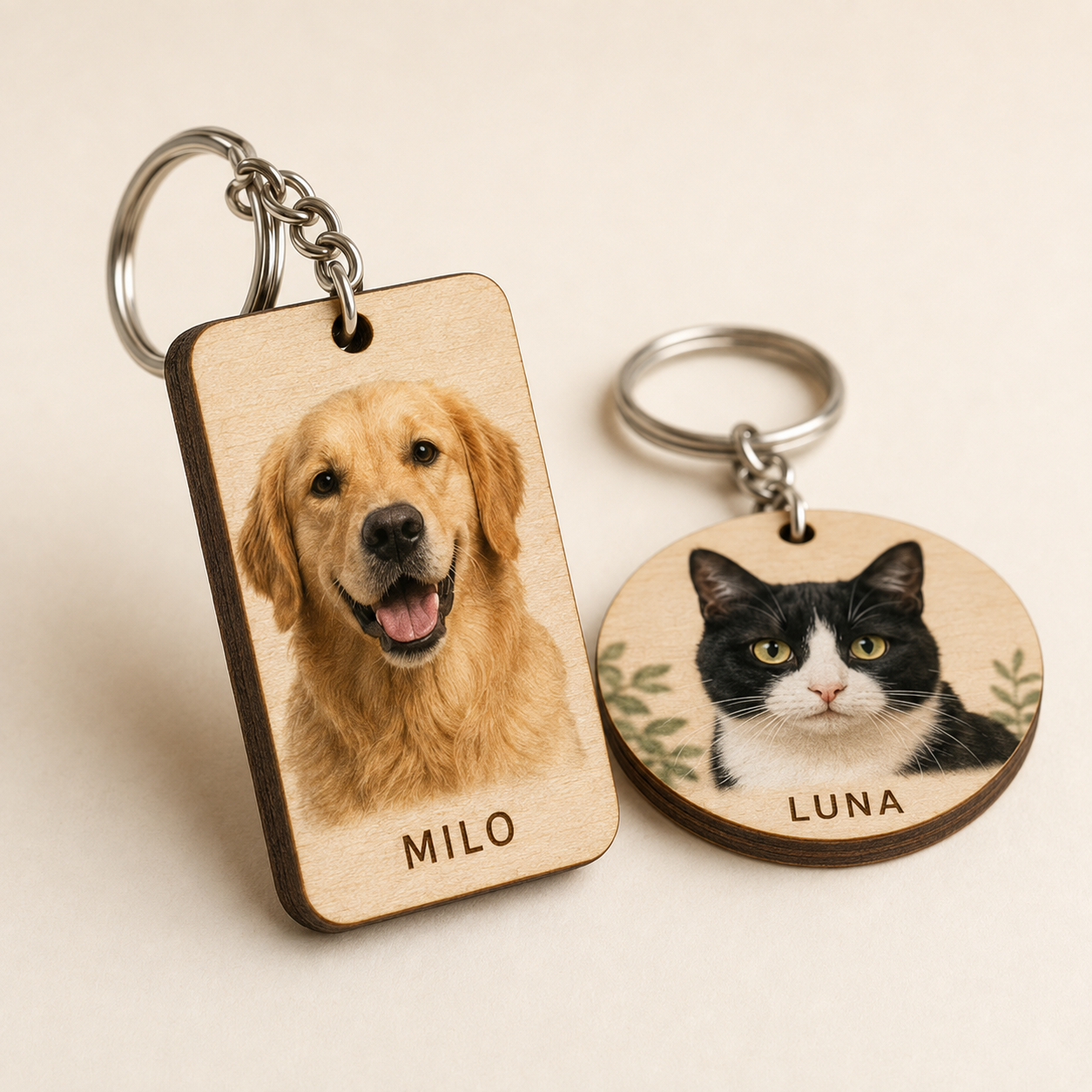 Custom Pet Photo Wooden Keyring
