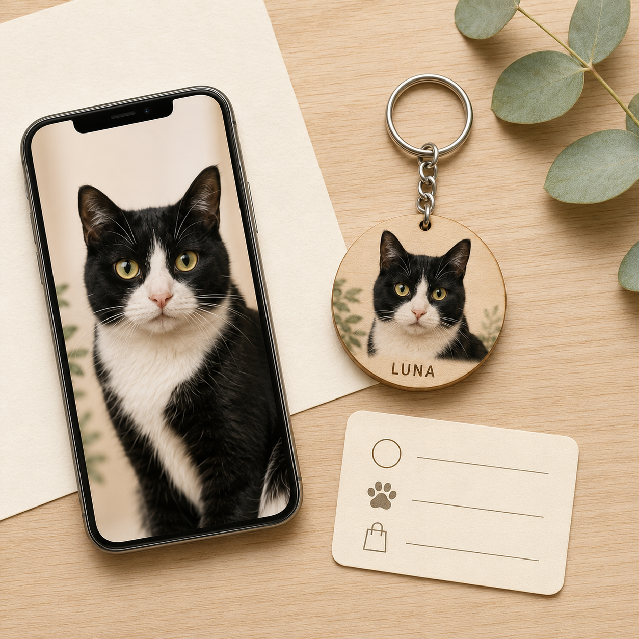 Custom Pet Photo Wooden Keyring